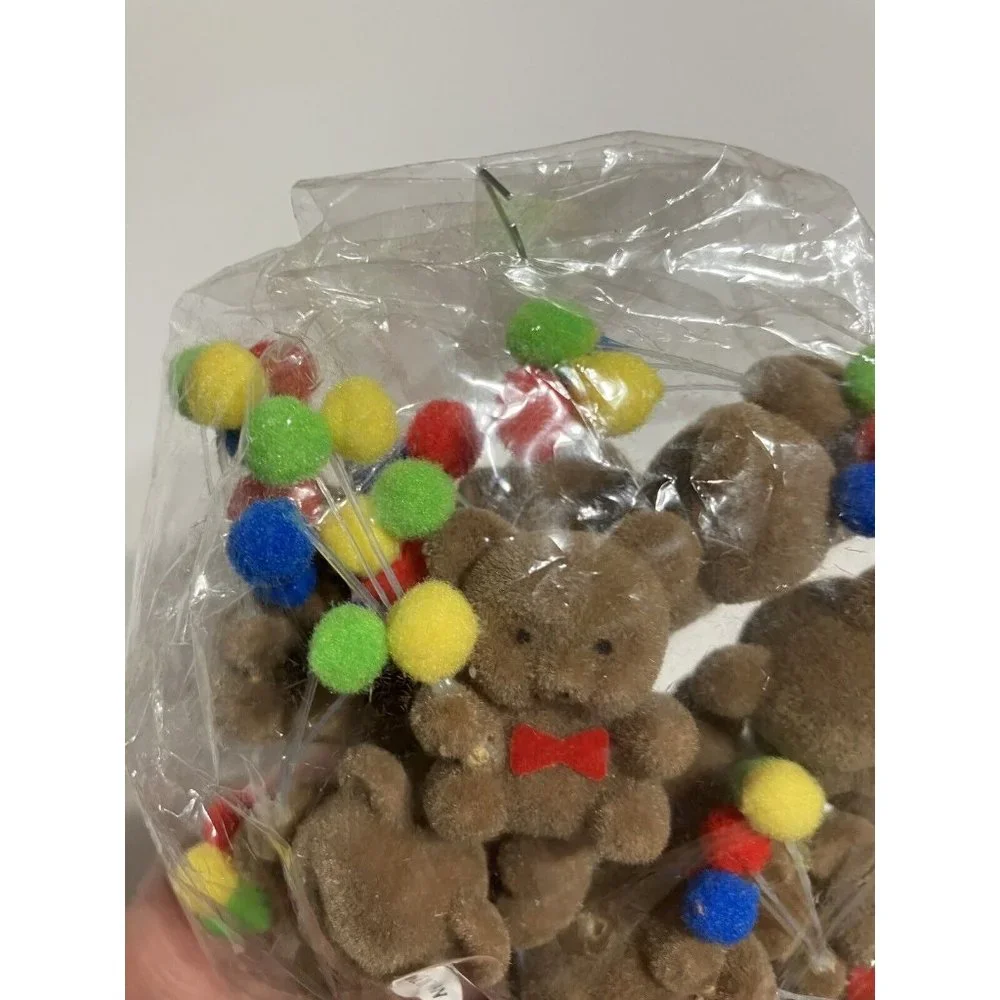 Vintage Set of 12 Tiny Teddy Bears Flocked Plastic Balloons